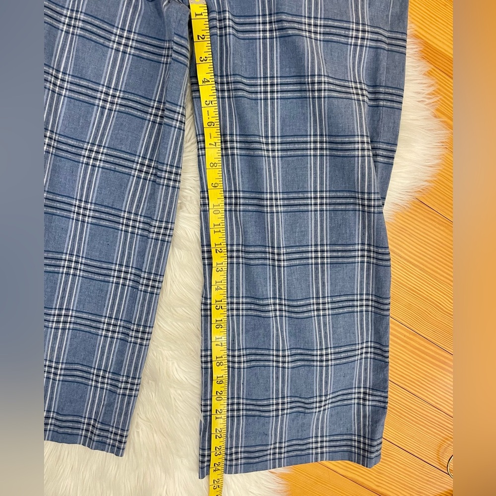 Banana Republic Linen blend Wide-leg Crop Pants Blue Plaid, EUC - Picture 7 of 11